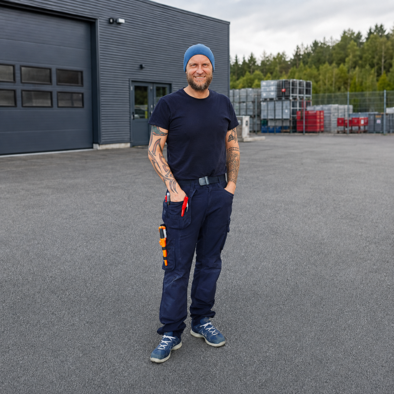 Portrett av representant for IntraLogi Tech AS foran industribygg